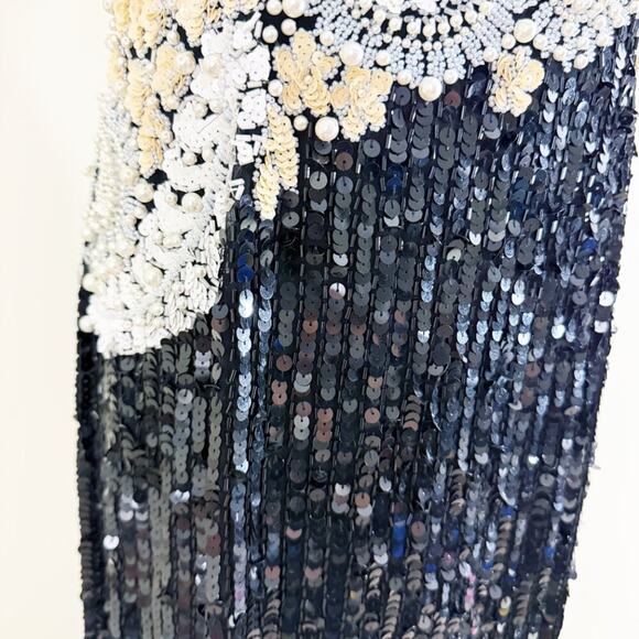 Vtg 90s Nite Line Black & White All Over Beaded Full Length Evening Gown Size S - Picture 4 of 8